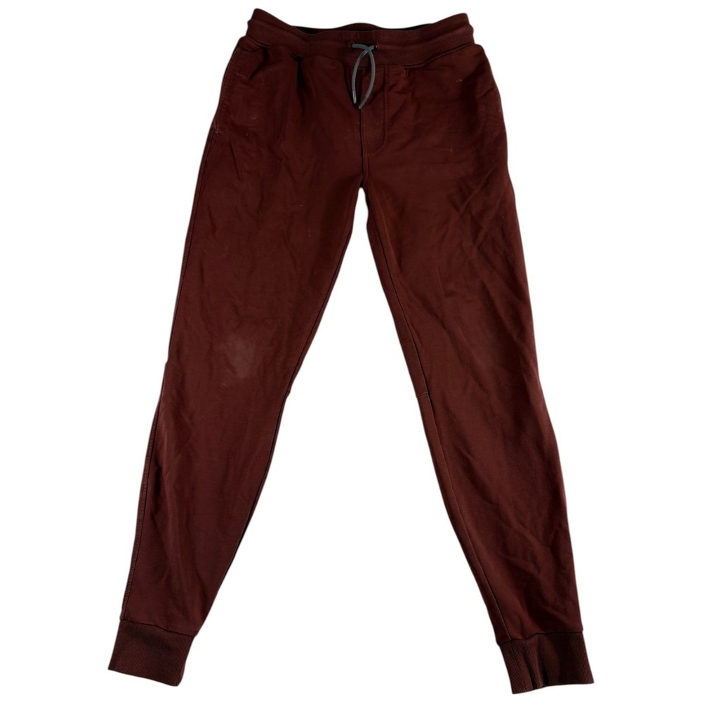 Mens Performance Jogger Pants 31 Brown Stretch Tapered Leg Drawstring Workout